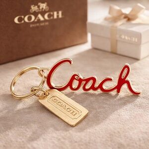 Coach Signature Red and Gold Keychain